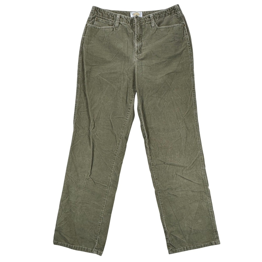 Talbots Womens Olive Green Corduroy Pants Size 6 Straight Leg Stretch Cotton